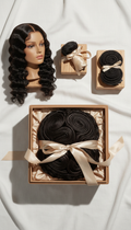 Deep wave hair bundle in velvet-lined box